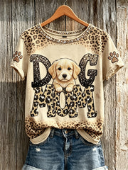 Damen Peeking Golden Retriever Hund Mama & Pfote Prints Kurzarm T-Shirt mit Leoparden muster