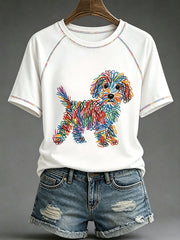 Damen-Hunde-Kunstdruck-Lässiges T-Shirt
