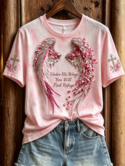 Frauen unter seinen Flügeln finden Sie Zuflucht Blumen flügel & Kurzarm-T-Shirt mit Kreuz druck
