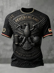 Herren-T-Shirt in Schwarz mit 3D-Druck des Deutschen Adlers, lässig geschnitten