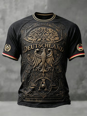 Herren-T-Shirt in Schwarz, Vintage-Design mit deutschem Adler und Fußballmotiv, lässiger Stil