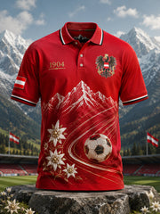 Herren-Poloshirt mit Kunstdruck zum Anfeuern bei österreichischen Fußballspielen