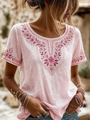 Frauen-Kurzarm-T-Shirt mit rosa Blumen druck für Brustkrebs