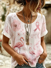 Frauen Kampf Brustkrebs Print Leinen Kurzarm-T-Shirt