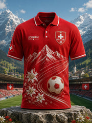 Herren-Poloshirt mit kurzen Ärmeln und Fußball-Print