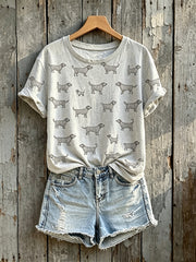 Kurzarm-T-Shirt mit Kunst muster für Damen