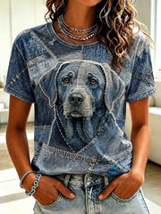 Damen-Kunst-T-Shirt mit Hunde-Print