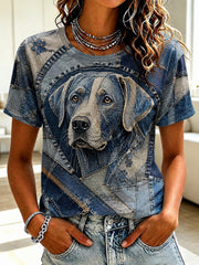 Damen-Kunst-T-Shirt mit Hunde-Print