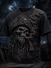 Männer dunkle Piraten kunst Retro Mysterious Skull Print Casual T-Shirt