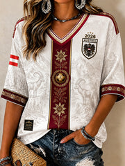 Damen-T-Shirt im österreichischen Fußballstil, lässig, 2026