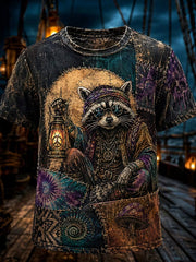 Dunkles Retro-Casual-T-Shirt für Herren mit geheimnisvollem Totenkopf-Print im Piratenstil