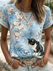 Damen Retro Tier Kunst Print Casual T-Shirt