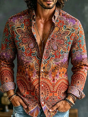 Herren Retro Abstrakt Kunstdruck Lässiges Baumwoll-Leinen hemd