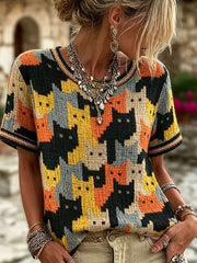 Damen-Retro-T-Shirt mit tierischem Kunstdruck, lässig
