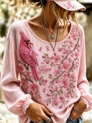 Frauen Brustkrebs Blumen und Vögel Baumwolle-Leinen-Shirt