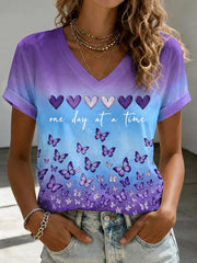 Frauen Alzheimer Awareness Support Print V-Ausschnitt T-Shirt