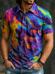 Herren-Poloshirt im Retro-Stil mit abstraktem Kunstdruck, lässig geschnitten