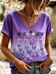 Damen-T-Shirt mit Aufdruck zur Sensibilisierung für die Alzheimer-Krankheit, V-Ausschnitt