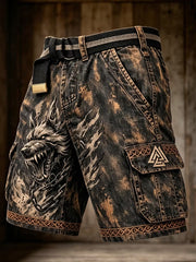 Herren Retro Dark Punk Wolf Kunstdruck Freizeit shorts