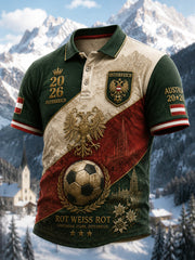 Retro-Poloshirt im Patchwork-Stil mit österreichischem Adlermotiv, 2026er Fußball-Style