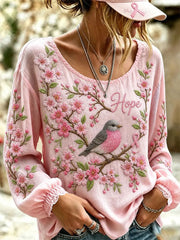 Frauen Blumen und Vögel Hoffnung Baumwolle-Leinen-Shirt