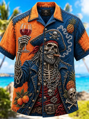 Männer Schädel Piraten Kapitän Urlaub Trinken Kunstdruck Shirt
