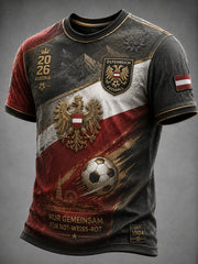 Freizeit-T-Shirt im Vintage-Stil mit österreichischem Adlermotiv, Fußball-Design, Jahrgang 2026