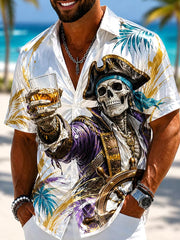 Herren Totenkopf Piratenkapitän Urlaub Trinken Kunstdruck Hemd