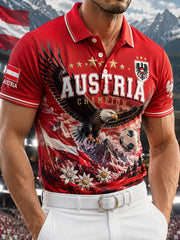 Herren-Poloshirt mit Kunstdruck zum Anfeuern bei österreichischen Fußballspielen