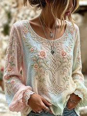 Damen-Retro-Top mit Blumenmuster und Kunstdruck, lässig
