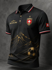 Herren-Poloshirt mit kurzen Ärmeln und Fußballmotiv
