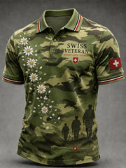 Herren-Poloshirt mit kurzen Ärmeln und militärstilischem Print