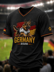 Herren Deutscher Schäferhund und Fußball druck T-Shirt mit V-Ausschnitt