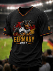 Herren Dackel und Fußball Print T-Shirt mit V-Ausschnitt