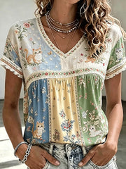 Damen-Retro-T-Shirt mit tierischem Kunstdruck, lässig