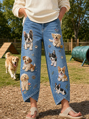 Damen Retro Animal Print Casual Jeans