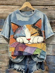 Damen-Retro-T-Shirt mit tierischem Kunstdruck, lässig