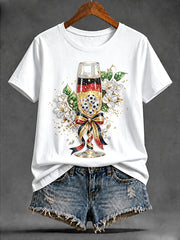 Damen Deutsches Fußball Champagner Print Casual T-Shirt