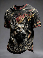 Herren-Hunde-Retro-Print-T-Shirt mit deutscher Flagge