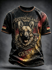 Herren schwarze deutsche Flagge Hund Graffiti Print Casual T-Shirt