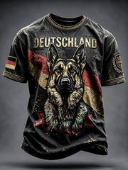 Herren T-Shirt mit deutscher Flagge, Hunde druck, lässig