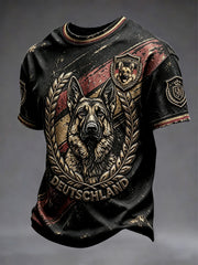 Herren schwarze deutsche Flagge Hund Retro Print Casual T-Shirt