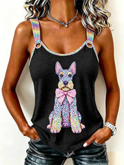 Romantischer, hundemusterbedruckter Camisole-Top für Damen