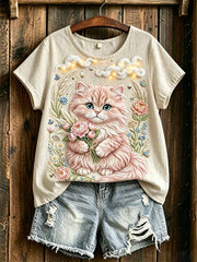 Damenmode T-Shirt mit Katzenmuster