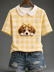 Damen-Beagle-Plaid-Print-T-Shirt