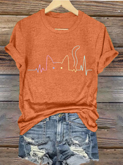 Damen Katzen liebhaber stilvolles Design Eisen auf kurzen Ärmeln T-Shirt