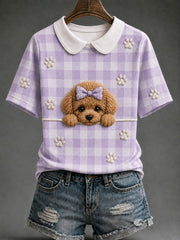 Damen-Teddy-Hund kariertes Print-T-Shirt