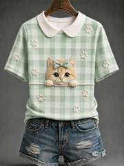 Damen-T-Shirt mit goldenem schattigem Karo-Print
