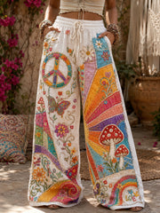 Damen-Hippie-Soul-Kunst bedruckte bequeme, hoch dehnbare Hosen
