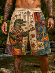 Herren-Hippie-Soul-Kunst-Shorts mit Kordelzug